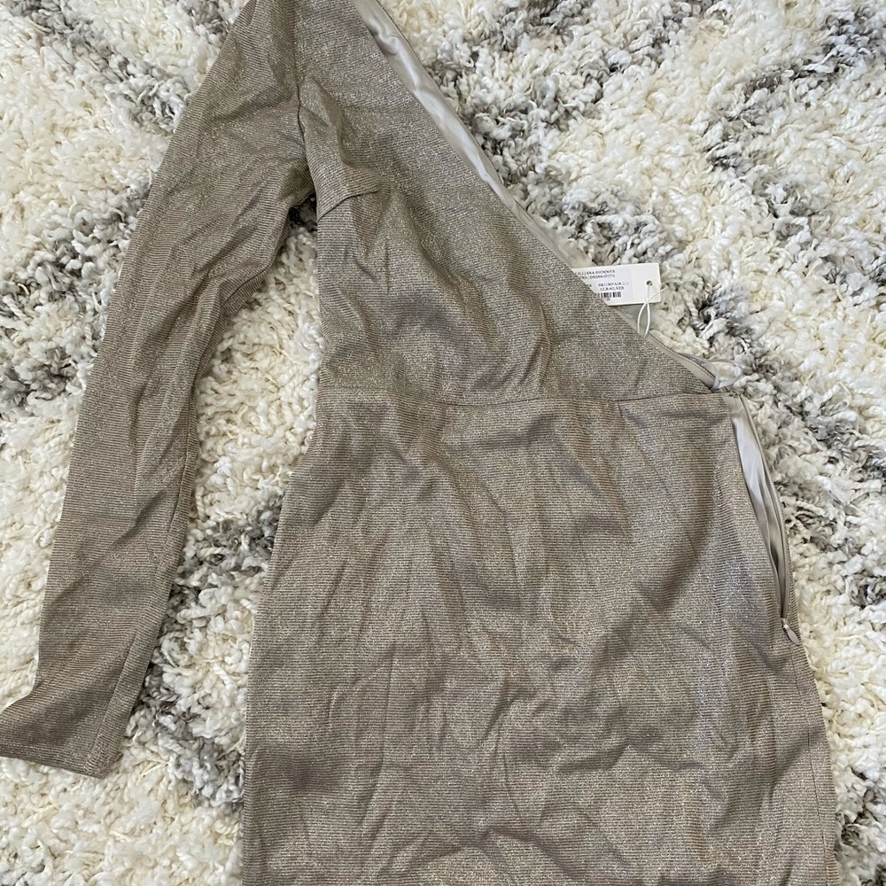 Asymmetrical one shoulder silver sparkle dress